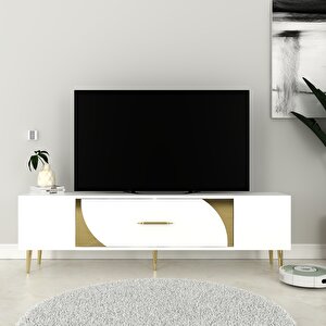 Şeki Tv Sehpası Tv Ünitesi Beyaz Altın