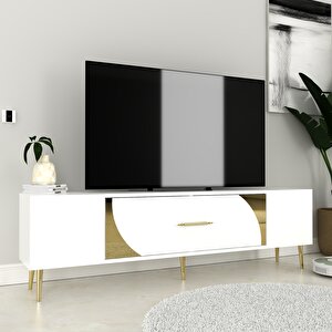 Şeki Tv Sehpası Tv Ünitesi Beyaz Altın