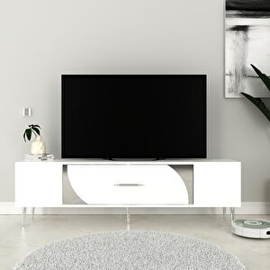 Şeki Tv Sehpası Tv Ünitesi Beyaz Gümüş