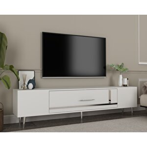 Şuşa Tv Sehpası Tv Ünitesi Beyaz Gümüş