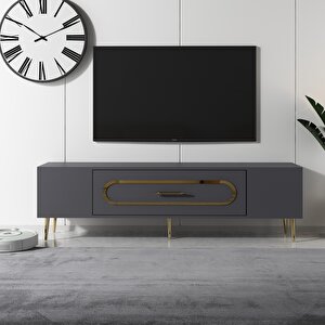 Bişkek Tv Sehpası Tv Ünitesi Antrasit Altın
