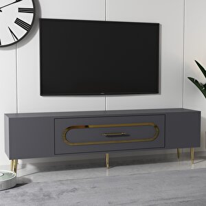 Bişkek Tv Sehpası Tv Ünitesi Antrasit Altın