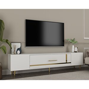 Şuşa Tv Sehpası Tv Ünitesi Beyaz Altın