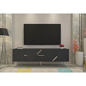 Ufa Tv Sehpası Tv Ünitesi Antrasit Gümüş