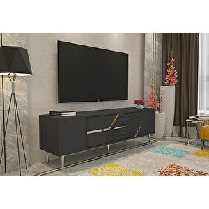 Ufa Tv Sehpası Tv Ünitesi Antrasit Gümüş
