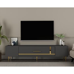 Şuşa Tv Sehpası Tv Ünitesi Antrasit Altın