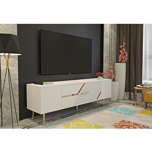 Ufa Tv Sehpası Tv Ünitesi Beyaz Altın