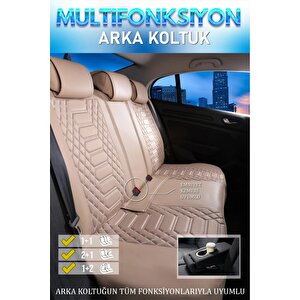 Chery Taxim 2+1 Parçalı Lüx Deri Oto Koltuk Kılıfı Ön Arka Takım Royal Bej Bej