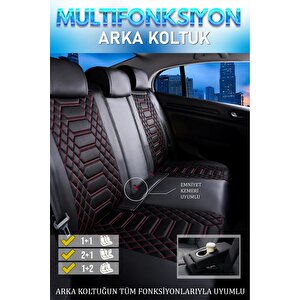 Ford Tourneo Courier 2+1 Parçalı Lüx Deri Oto Koltuk Kılıfı Ön Arka Takım Royal Si̇yah Kirmizi Siyah - Kırmızı
