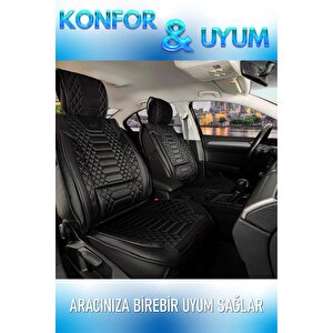Fiat Doblo 2005-2009 2+1 Parçalı Lüx Deri Oto Koltuk Kılıfı Ön Arka Takım Royal Tam Si̇yah Siyah