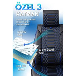 Opel Combo Cargo 2+1 Parçalı Lüx Deri Oto Koltuk Kılıfı Ön Arka Takım Royal Si̇yah Mavi̇