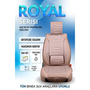 Fiat Doblo Combi Mix 2+1 Parçalı Lüx Deri Oto Koltuk Kılıfı Ön Arka Takım Royal Bej Bej