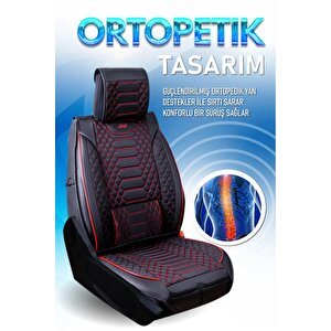 Peugeot Partner Tepee 2+1 Parçalı Lüx Deri Oto Koltuk Kılıfı Ön Arka Takım Royal Si̇yah Kirmizi