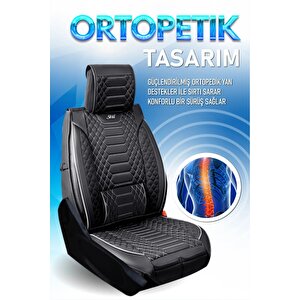 Mercedes-benz Vaneo 2+1 Parçalı Lüx Deri Oto Koltuk Kılıfı Ön Arka Takım Royal Si̇yah Beyaz