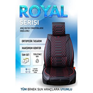 Fiat Doblo 2023+ 2+1 Parçalı Lüx Deri Oto Koltuk Kılıfı Ön Arka Takım Royal Si̇yah Kirmizi Siyah - Kırmızı