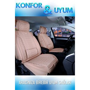 Opel Combo Life 2+1 Parçalı Lüx Deri Oto Koltuk Kılıfı Ön Arka Takım Royal Bej Bej