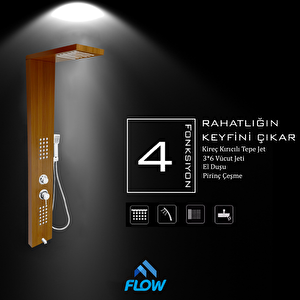 Victoria Teak Ağacı Desenli Masajlı Duş Paneli - Dikey Jakuzi - Robot Duş - El Duşu - Lüx Duş