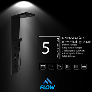Venüs Siyah Premium Şelaleli Masajlı Duş Paneli - Dikey Jakuzi - Robot Duş - El Duşu
