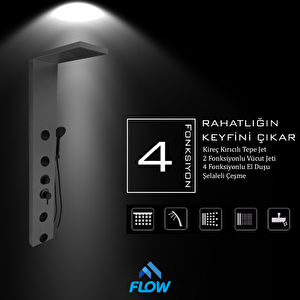 Venüs Metalik Füme Premium Masajlı Duş Paneli - Dikey Jakuzi - Robot Duş - El Duşu - Lüx Duş