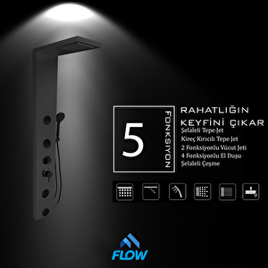 Venüs Antrasit Gri Premium Şelaleli Masajlı Duş Paneli - Dikey Jakuzi - Robot Duş - El Duşu
