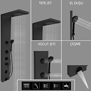Venüs Antrasit Gri Premium Masajlı Duş Paneli - Dikey Jakuzi - Robot Duş - El Duşu - Lüx Duş