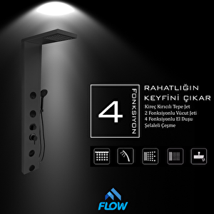 Venüs Antrasit Gri Premium Masajlı Duş Paneli - Dikey Jakuzi - Robot Duş - El Duşu - Lüx Duş