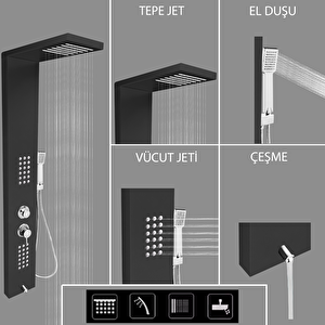 Victoria Antrasit Gri Masajlı Duş Paneli - Dikey Jakuzi - Robot Duş - El Duşu - Lüx Duş