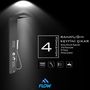 Victoria Metalik Füme Masajlı Duş Paneli - Dikey Jakuzi - Robot Duş - El Duşu - Lüx Duş