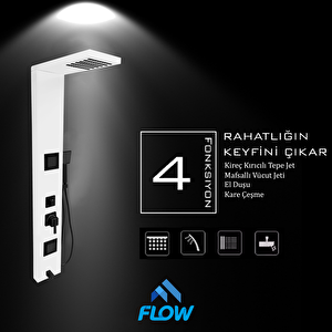 Atlas Beyaz Premium Masajlı Duş Paneli - Dikey Jakuzi - Robot Duş - El Duşu - Lüx Duş