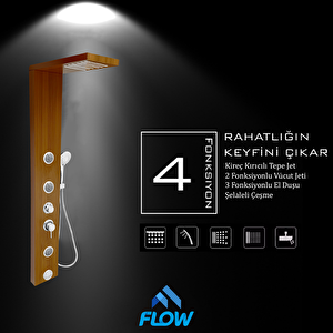 Venüs Teak Ağacı Masajlı Duş Paneli - Dikey Jakuzi - Robot Duş - El Duşu - Lüx Duş