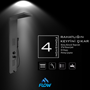 Victoria Metalik Füme Premium Masajlı Duş Paneli - Dikey Jakuzi - Robot Duş - El Duşu - Lüx Duş