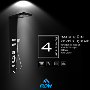 Diamond Siyah Masajlı Duş Paneli - Dikey Jakuzi - Robot Duş - El Duşu - Lüx Duş