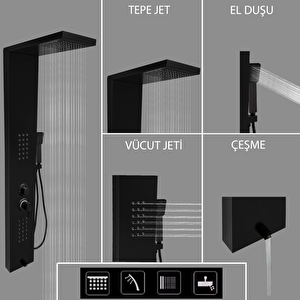 Victoria Siyah Premium Masajlı Duş Paneli - Dikey Jakuzi - Robot Duş - El Duşu - Lüx Duş