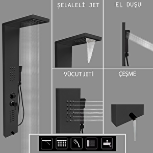 Victoria Antrasit Gri Premium Şelaleli Masajlı Duş Paneli - Dikey Jakuzi - Robot Duş - El Duşu