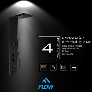 Atlas Siyah Premium Masajlı Duş Paneli - Dikey Jakuzi - Robot Duş - El Duşu - Lüx Duş