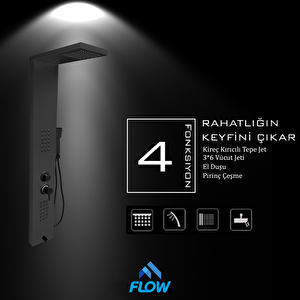 Victoria Antrasit Gri Premium Masajlı Duş Paneli - Dikey Jakuzi - Robot Duş - El Duşu - Lüx Duş