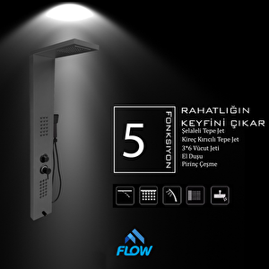 Victoria Metalik Füme Premium Şelaleli Masajlı Duş Paneli - Dikey Jakuzi - Robot Duş - El Duşu
