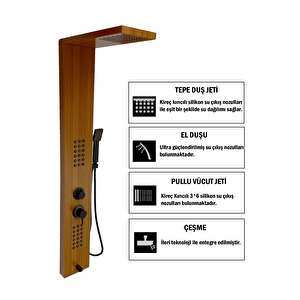 Victoria Teak Ağacı Premium Masajlı Duş Paneli - Dikey Jakuzi - Robot Duş - El Duşu - Lüx Duş