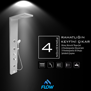Venüs Silver Gri Masajlı Duş Paneli - Dikey Jakuzi - Robot Duş - El Duşu - Lüx Duş