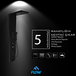 Victoria Siyah Premium Şelaleli Masajlı Duş Paneli - Dikey Jakuzi - Robot Duş - El Duşu