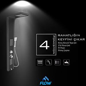 Çift Renk Metalik Füme-Antrasit Gri Masajlı Duş Paneli - Dikey Jakuzi - Robot Duş - El Duşu - Lüx