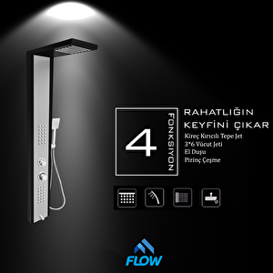 Çift Renk Siyah-Silver Gri Masajlı Duş Paneli - Dikey Jakuzi - Robot Duş - El Duşu - Lüx