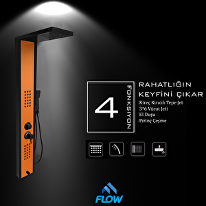 Çift Renk Siyah-Bakır Premium Masajlı Duş Paneli - Dikey Jakuzi - Robot Duş - El Duşu - Lüx