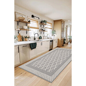 Dijital Kaymaz Yıkanabilir Modern Gri̇ Mutfak Halısı Salon Halısı Yolluk 80x300 cm