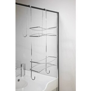Paslanmaz Metal Askılı Banyo Rafı Duş Şampuanlık Duşakabin Havlu Askısı Düzenleyici Gri DK-02