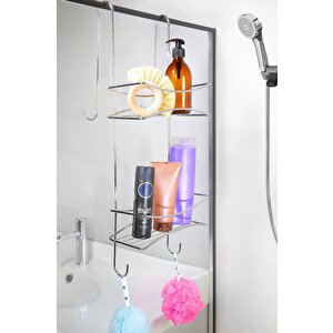 Paslanmaz Metal Askılı Banyo Rafı Duş Şampuanlık Duşakabin Havlu Askısı Düzenleyici Gri DK-02