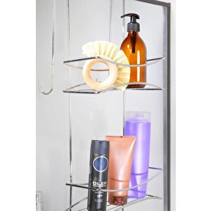 Paslanmaz Metal Askılı Banyo Rafı Duş Şampuanlık Duşakabin Havlu Askısı Düzenleyici Gri DK-02