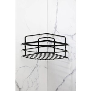 Yapışkanlı Lamalı Paslanmaz Metal Köşe Banyo,Duş Rafı,Şampuanlık Düzenleyici Duş Banyo Mutfak LK-01 Siyah