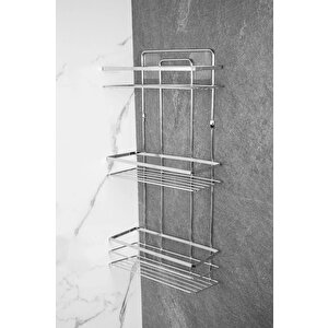 Yapışkanlı 3 Katlı Lamalı Paslanmaz Metal Köşe Banyo,duş Rafı,düzenleyici Duş Mutfak LŞ-03 Gri