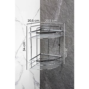 Yapışkanlı 2 Katlı Lamalı Paslanmaz Metal Köşe Banyo,Duş Rafı,Düzenleyici Duş Banyo Mutfak LK-02 Gri